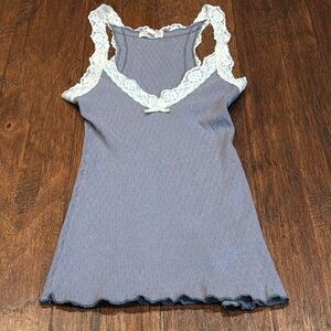 Y2K Medium Sugar Tart Blueish Grayish Sexy Comfy White Laced Trim Tank Top